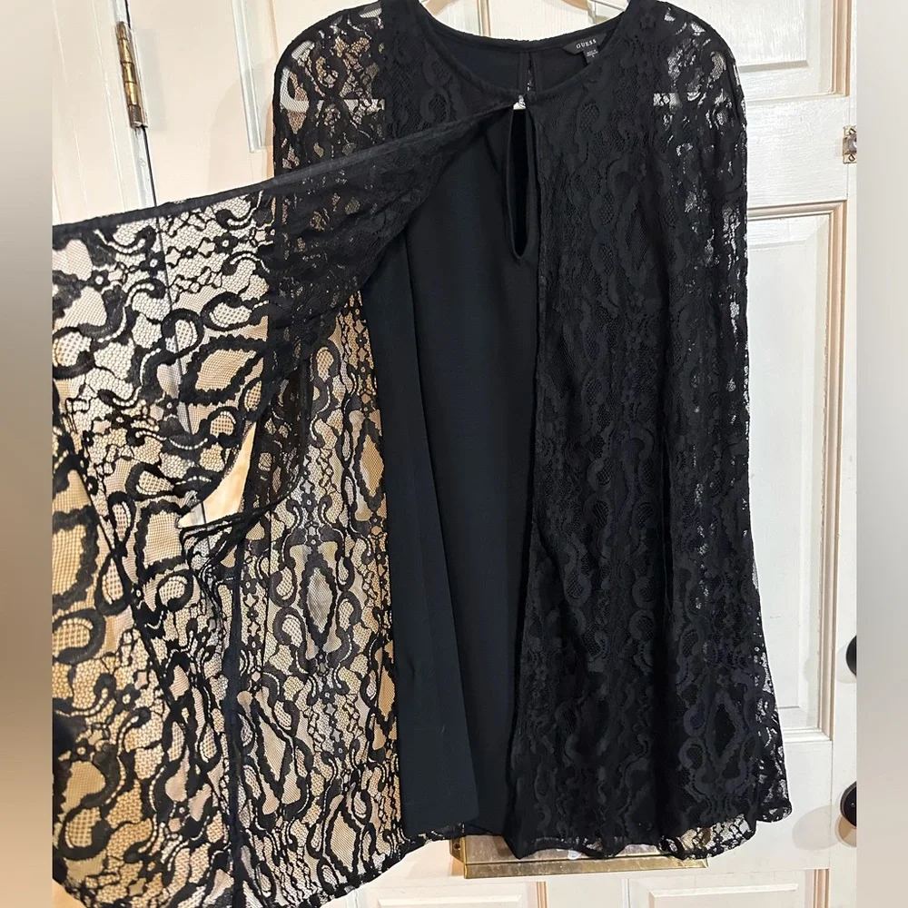 Guess size SM EUC black lace cape dress